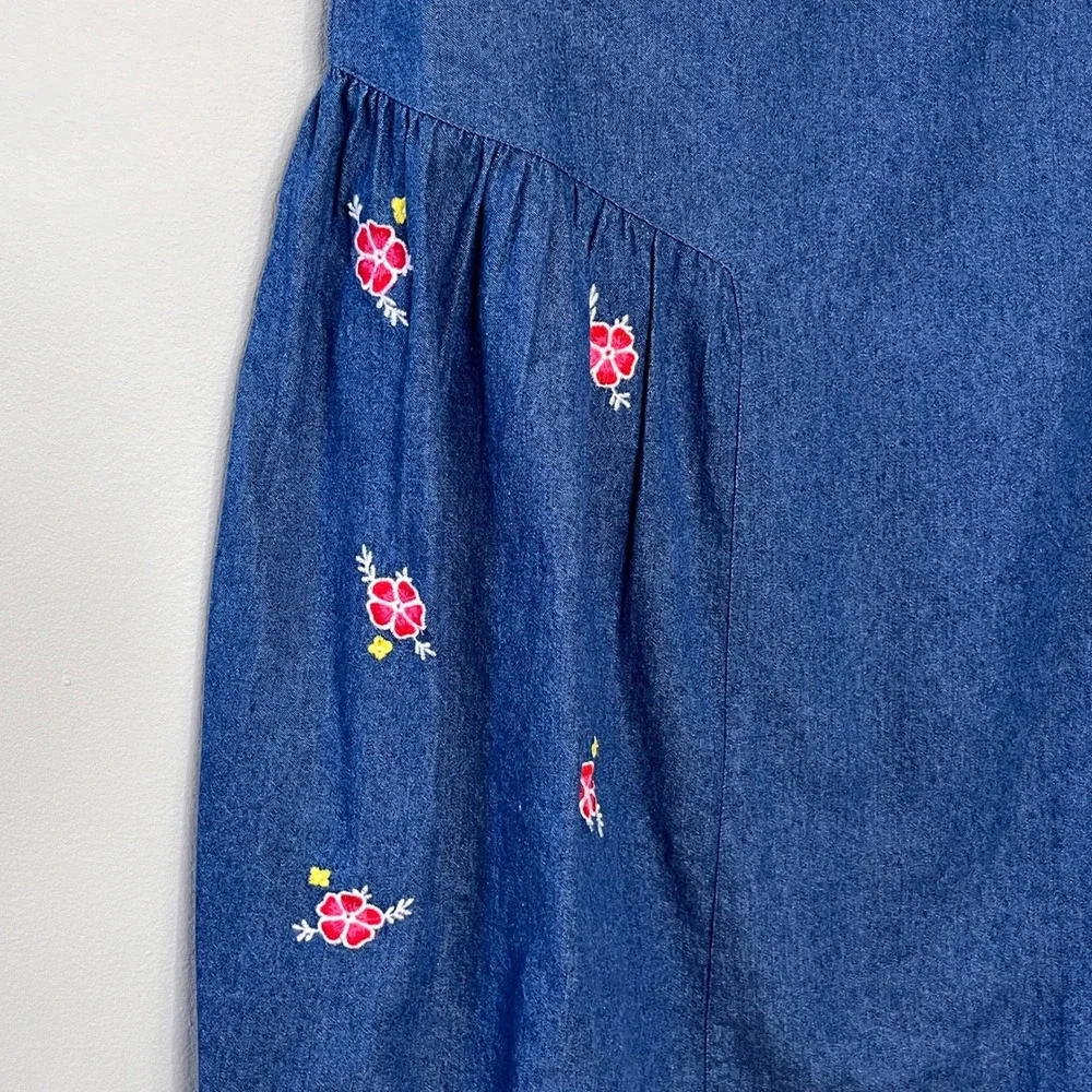 Sophie and Sam Girls‎ Denim Dress Floral Embroidered Sleeveless Size 14Y Blue